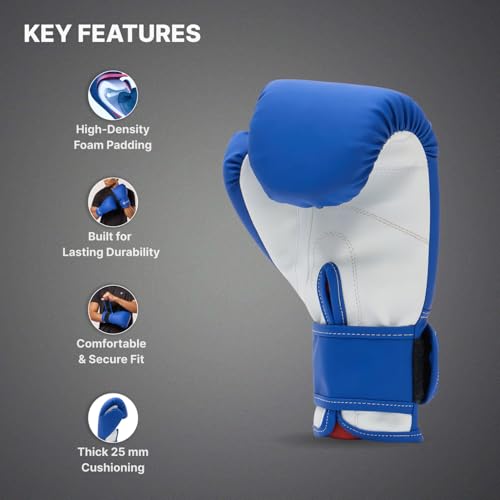Cult Neo Boxing Gloves 14 OZ – Pro-Style Training Gloves for Sparring, Heavy Bag & Mitt Work – Premium PU Leather, Shock Absorbing Padding, Ergonomic Design with Wrist Support – Blue & White - Image 4