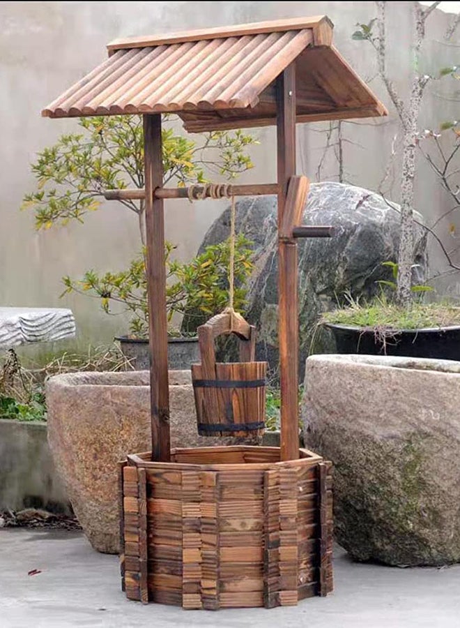 HOME TASTE Hometaste Wishing Well For Outdoors Planter For Plants Flowers Large Wooden Planter With Hanging Bucket, Rustic Solid Fir Wood Of Decor For Garden Yard Patio Lawn Backyard Home Decorations 