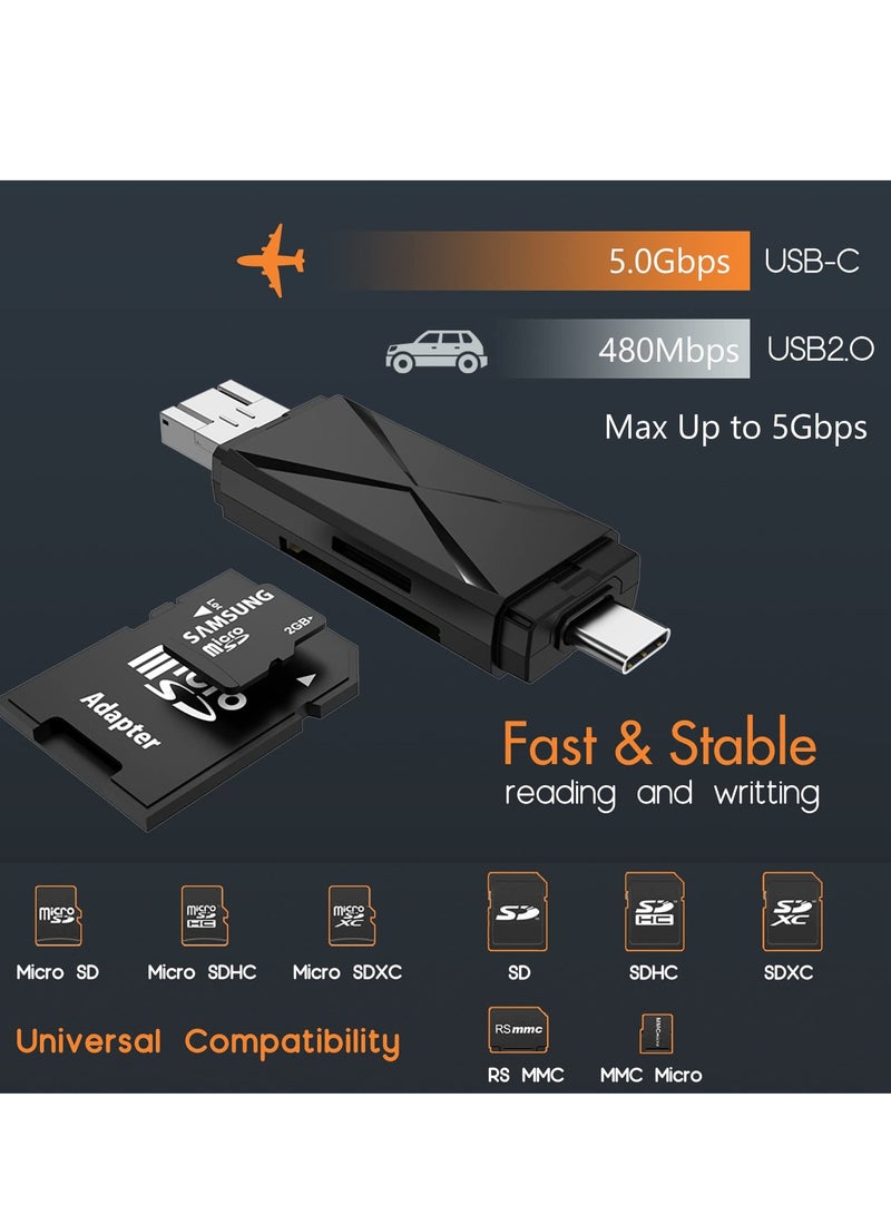 5-in-1 SD Card Reader - USB C & USB 2.0 Adapter for Android, PC & Tablets - Portable Micro SD Reader (Black, 2 Pack) - Image 5