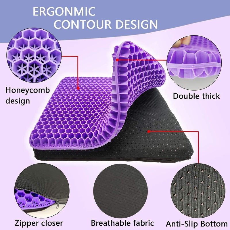 Seat Cushion, Gel Cushion, Relieve Fatigue, Can Relieve Back, Gluteal and Coccyx Pain, Ergonomic, Pressure Relief, Office, Car, Wheelchair (Purple) - Image 2