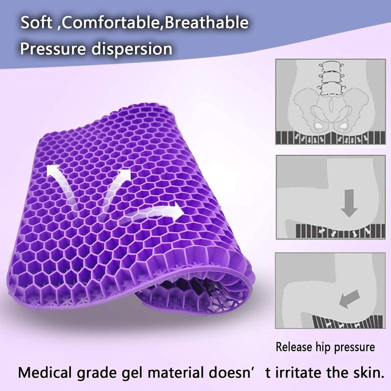 Seat Cushion, Gel Cushion, Relieve Fatigue, Can Relieve Back, Gluteal and Coccyx Pain, Ergonomic, Pressure Relief, Office, Car, Wheelchair (Purple) - Image 5