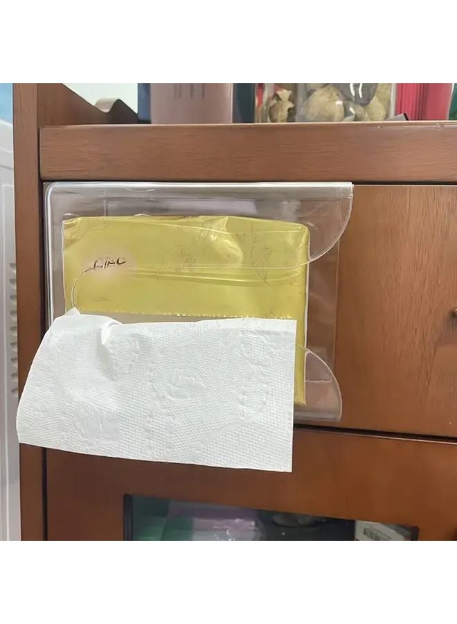 حامل علبة المناديل المثبت على الحائط الشفاف بدون حفر مع تركيب لاصق - Image 2