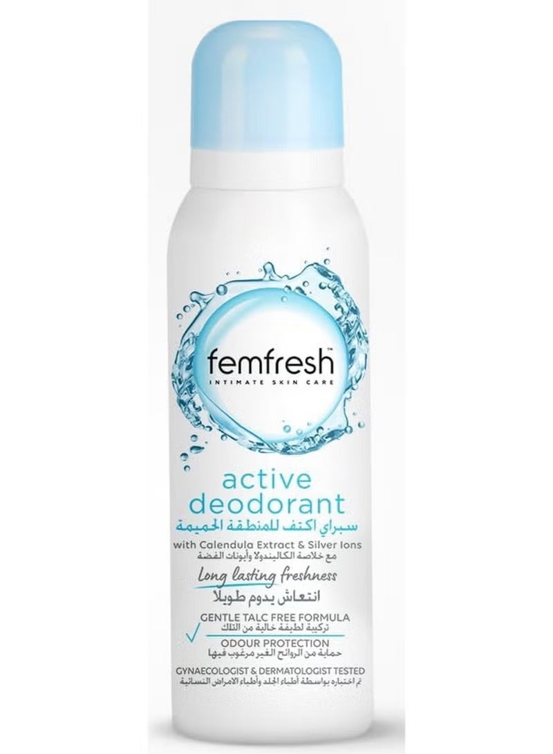 Active Deodorant With Calendula Extract & Silver Ions For Intimate Skin Long-Lasting Freshness & Odour Protection Gentle Talc-Free Formula 125 ML