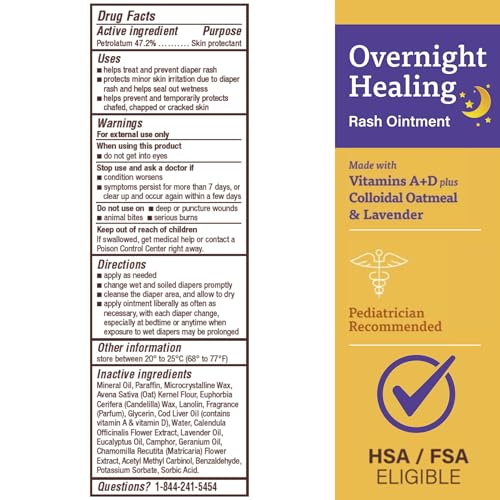 A + D A+D Overnight Healing Diaper Rash Ointment - Soothes, Protects & Relieves Diaper Rash Overnight with Lavender & Colloidal Oatmeal - Healing Ointment for Red, Itchy, Irritated Skin - 15.2 oz Jar - Image 2