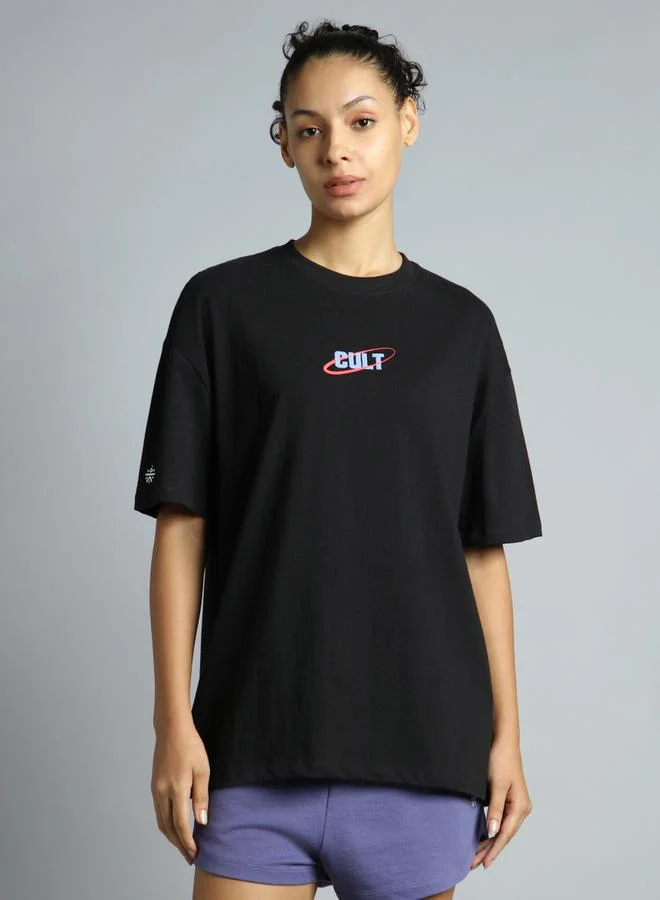 Cult Women Black Oversized Back Graphic T-Shirt