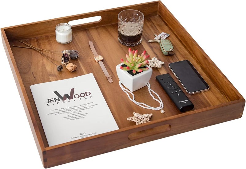GinSent Serving Tray with Handles 22 inch Large Square Ottoman Tray Coffee Table Tray Wooden Trays Decorative Trays for Party Food Serving Breakfast Dinner Coffee Tea Appetizers - Image 3