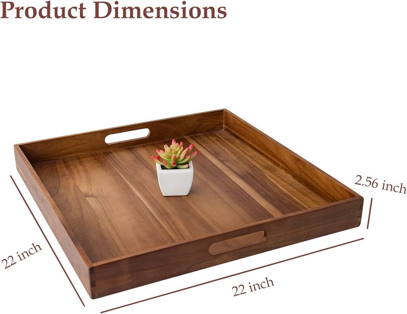 GinSent Serving Tray with Handles 22 inch Large Square Ottoman Tray Coffee Table Tray Wooden Trays Decorative Trays for Party Food Serving Breakfast Dinner Coffee Tea Appetizers - Image 5