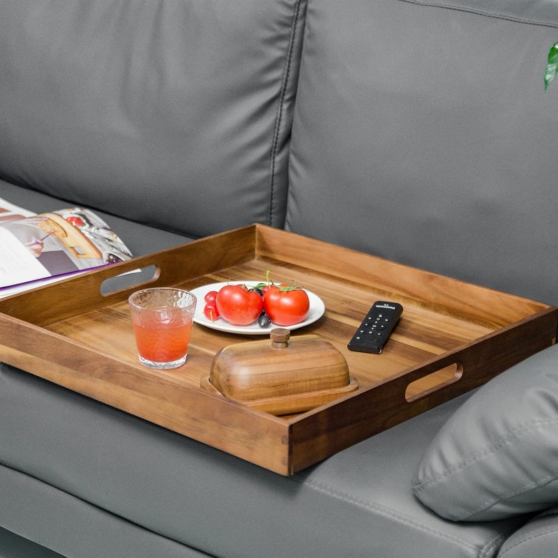 GinSent Serving Tray with Handles 22 inch Large Square Ottoman Tray Coffee Table Tray Wooden Trays Decorative Trays for Party Food Serving Breakfast Dinner Coffee Tea Appetizers - Image 4