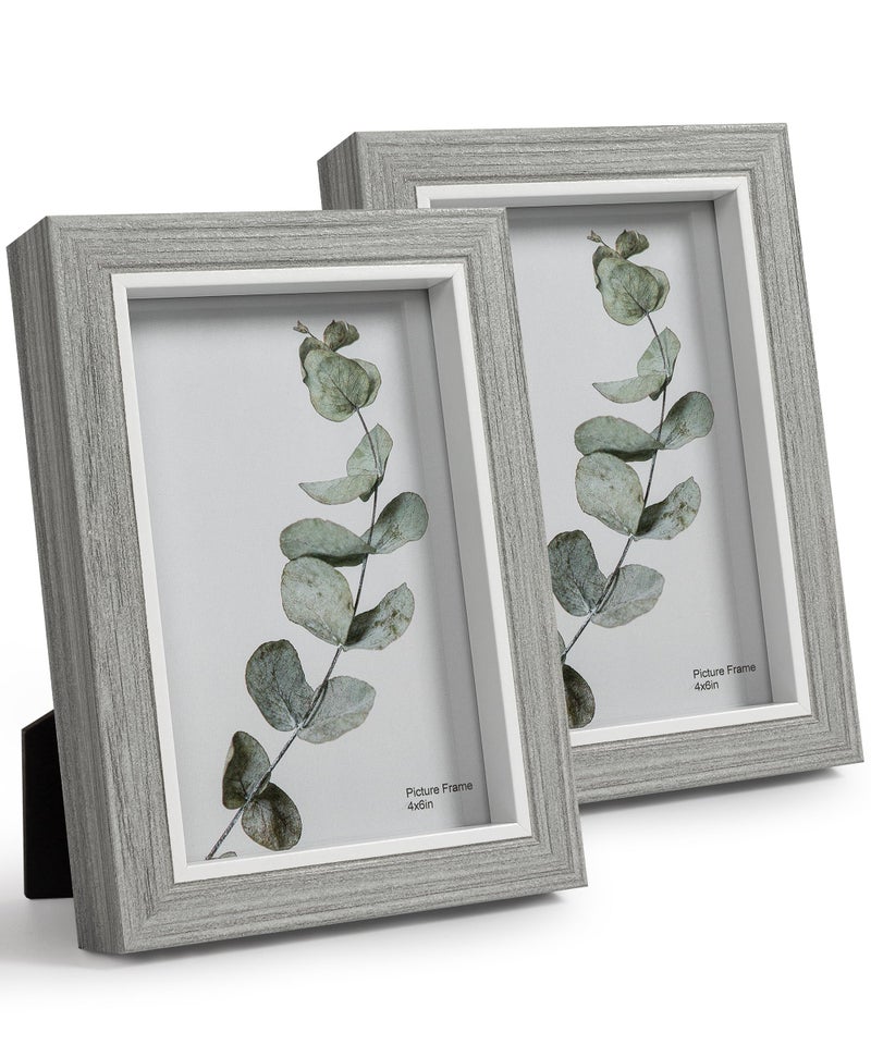 Afuly 6x4 Photo Frame Grey Wooden Deep Picture Frames with White Thick Edge for Wall Desk Decor Christmas Family Friends Gifts 2 Pack