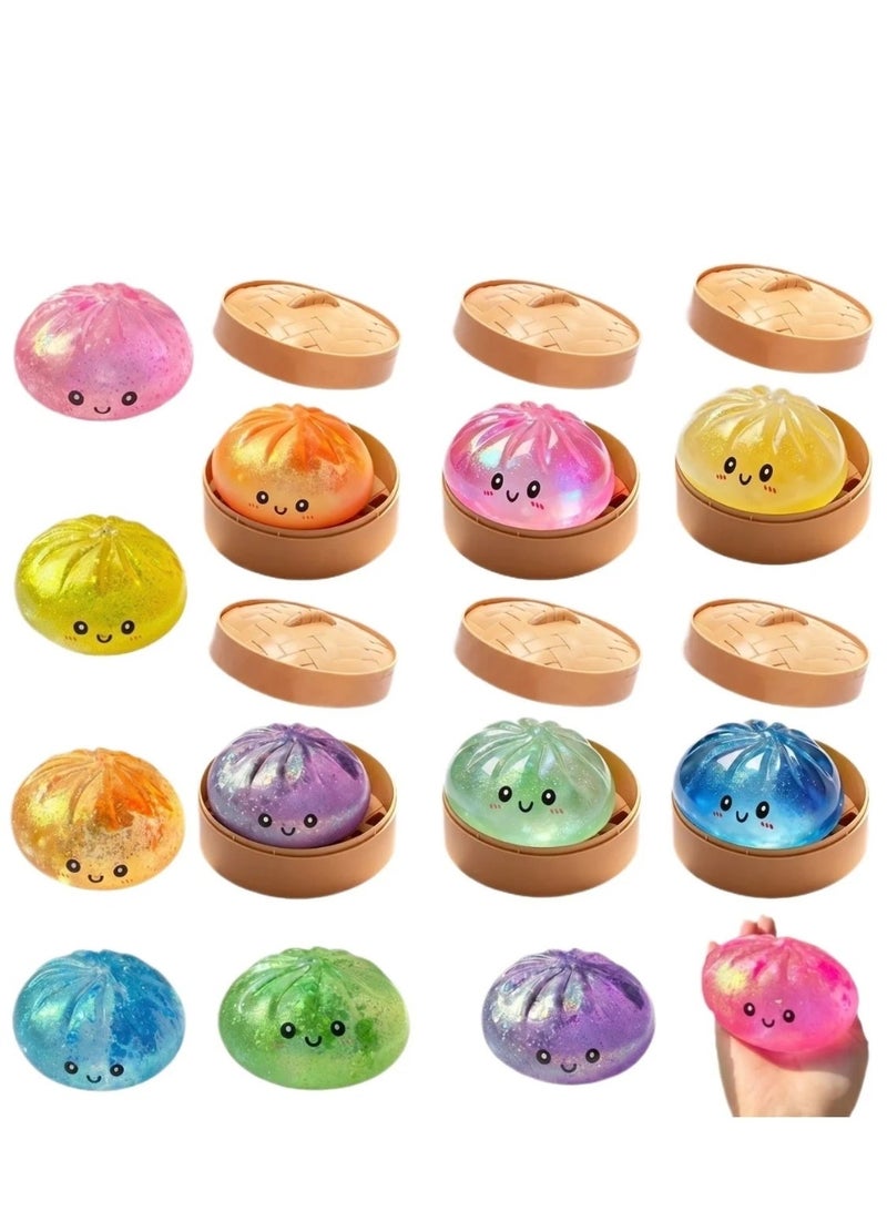 Mystery Dumplings - Soft, slow-bouncing sponge pastry - Rainbow-colored, sugary glitter edition - Stress-relieving and collecting toy with a rare Golden Glitter chance to create a random surprise balloon design - Image 1