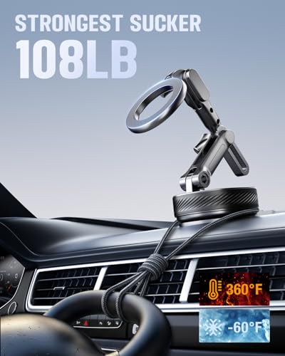 InwodiTeki Magnetic Phone Holders for Your Car, Upgraded 360° Vacuum Car Phone Holder, 108+LBS Strongest Suction & 3000gf Magnetic, Car Phone Mount for 17 Pro Max 16 15 14 13 12/ Android Phones (Black) - Image 2