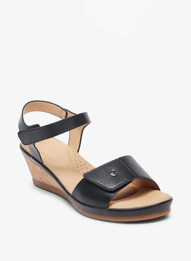 Le Confort Women's Solid Cork Wedge Sandals with Hook and Loop Closure