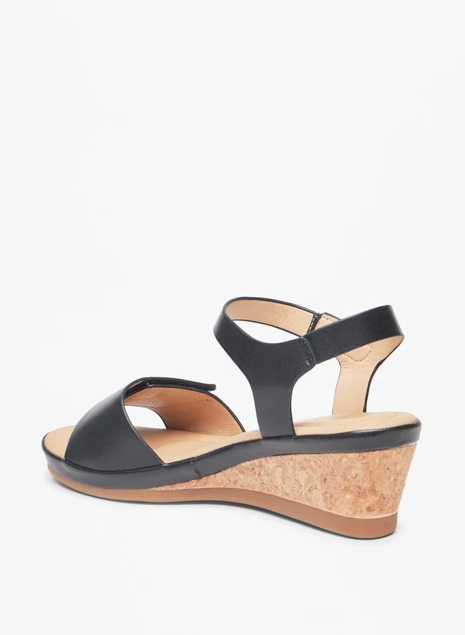 Le Confort Women's Solid Cork Wedge Sandals with Hook and Loop Closure