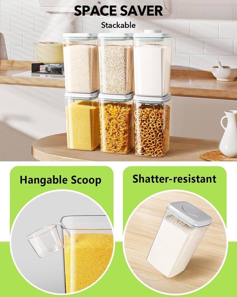 Ankou Airtight Food Storage Container with Pop Lid & 130ml Scoop, 4L/4.2qt *4 BPA-Free Cereal, Rice, Flour, Pasta & Snack Container, Stackable & Durable,Kitchen Pantry Organizer - Image 4