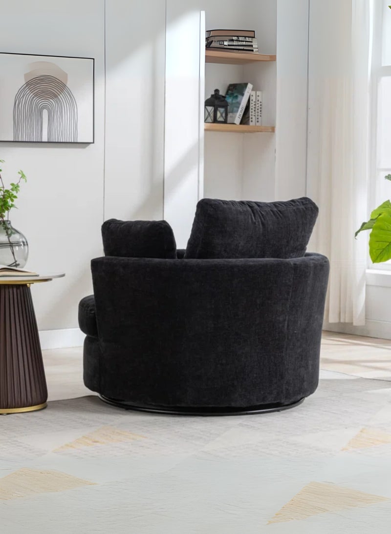 KUSTOMDECO Modern Round 360° Swivel Single Sofa Chair – Fabric Oversize Sofa Accent Armchair with Cushions for Living Room & Bedroom Furniture Black - Image 4