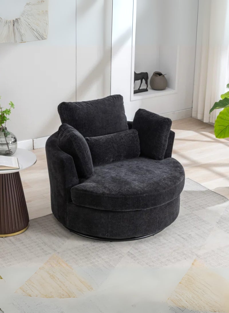 KUSTOMDECO Modern Round 360° Swivel Single Sofa Chair – Fabric Oversize Sofa Accent Armchair with Cushions for Living Room & Bedroom Furniture Black - Image 3