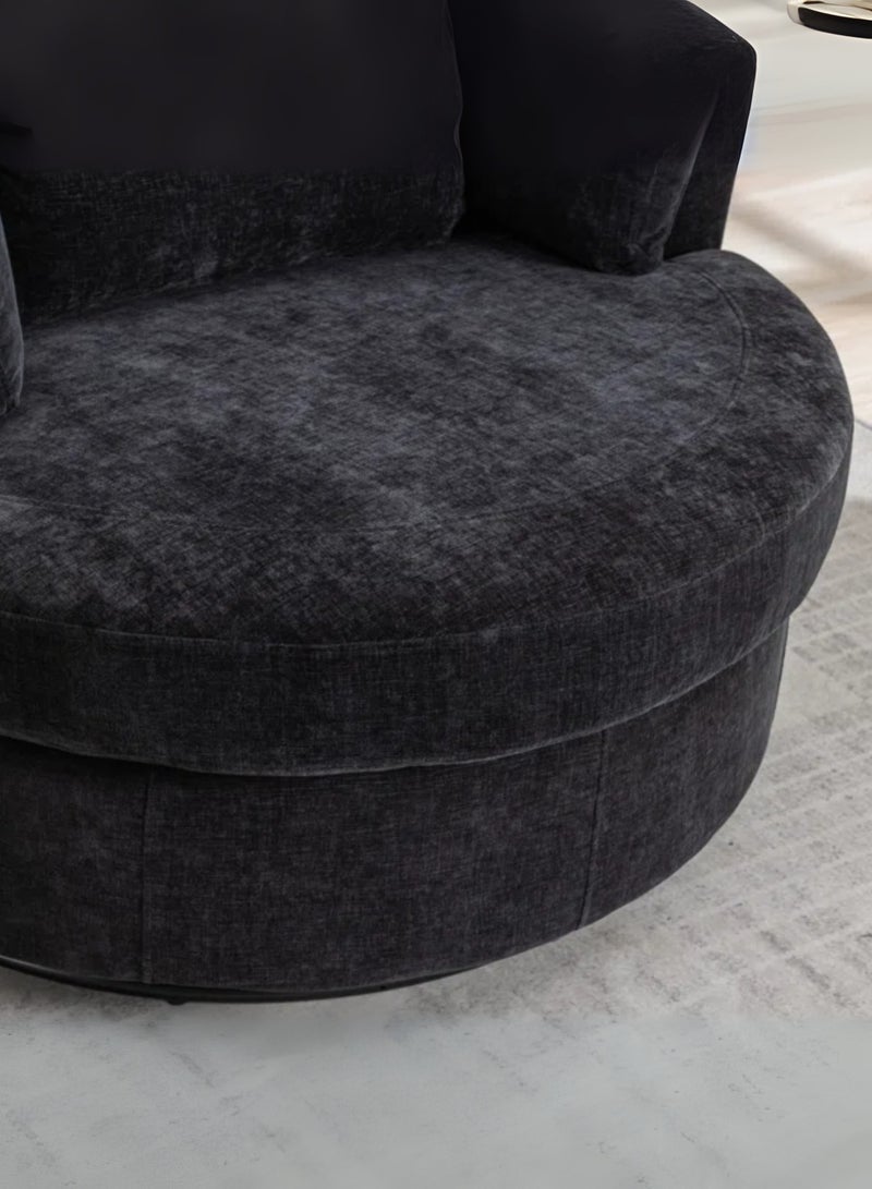 KUSTOMDECO Modern Round 360° Swivel Single Sofa Chair – Fabric Oversize Sofa Accent Armchair with Cushions for Living Room & Bedroom Furniture Black - Image 5