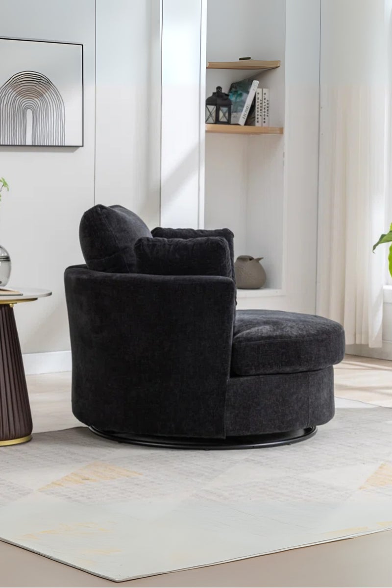 KUSTOMDECO Modern Round 360° Swivel Single Sofa Chair – Fabric Oversize Sofa Accent Armchair with Cushions for Living Room & Bedroom Furniture Black - Image 2