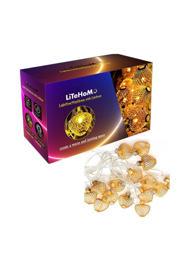 Litehom Litehom Moroccan Ball 11ft 14LED Fairy String Light Christmas Led Light for Home Decoration Lighting for Diwali, Outdoor Garden, Yard, Patio, Xmas Tree, Party, Home Decoration (14 Golden Apple)  - Image 1