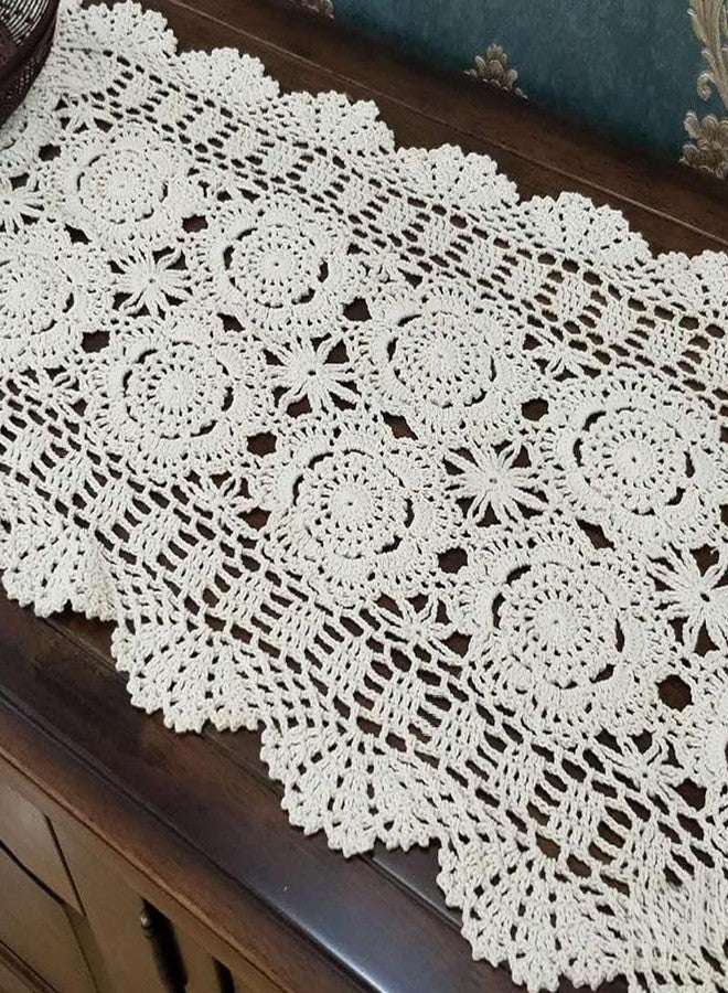 ABREEZE 1pc Handmade Crochet Tablecloth, 100% Cotton Lace for Dressing Table and Dining Table Beige 15.7 Inch X 35.4 Inch - Image 4