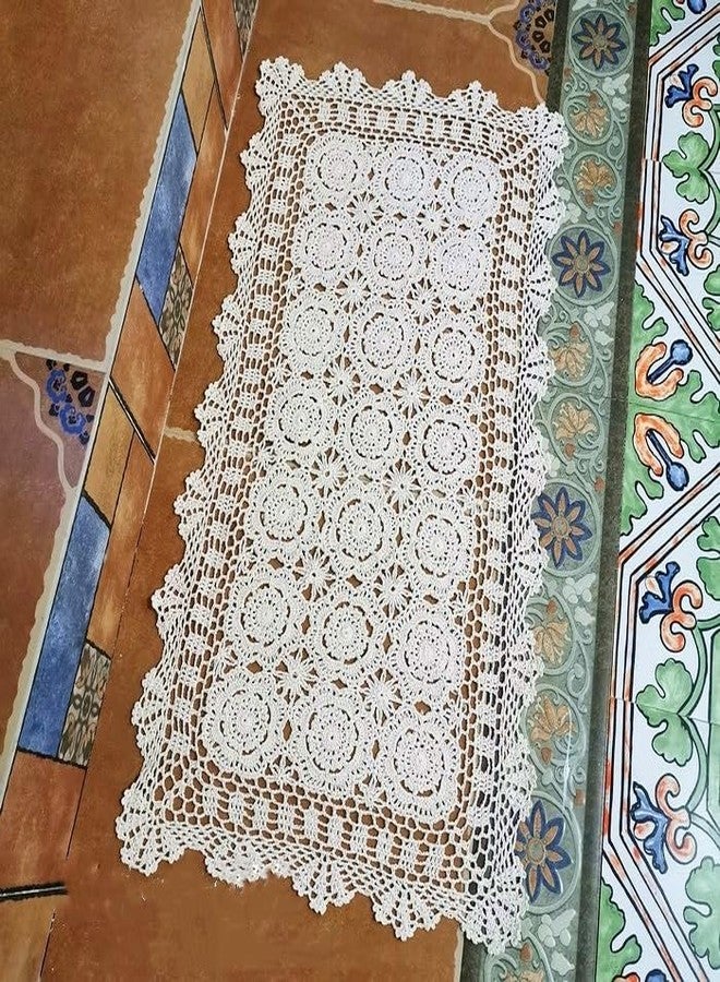 ABREEZE 1pc Handmade Crochet Tablecloth, 100% Cotton Lace for Dressing Table and Dining Table Beige 15.7 Inch X 35.4 Inch - Image 3
