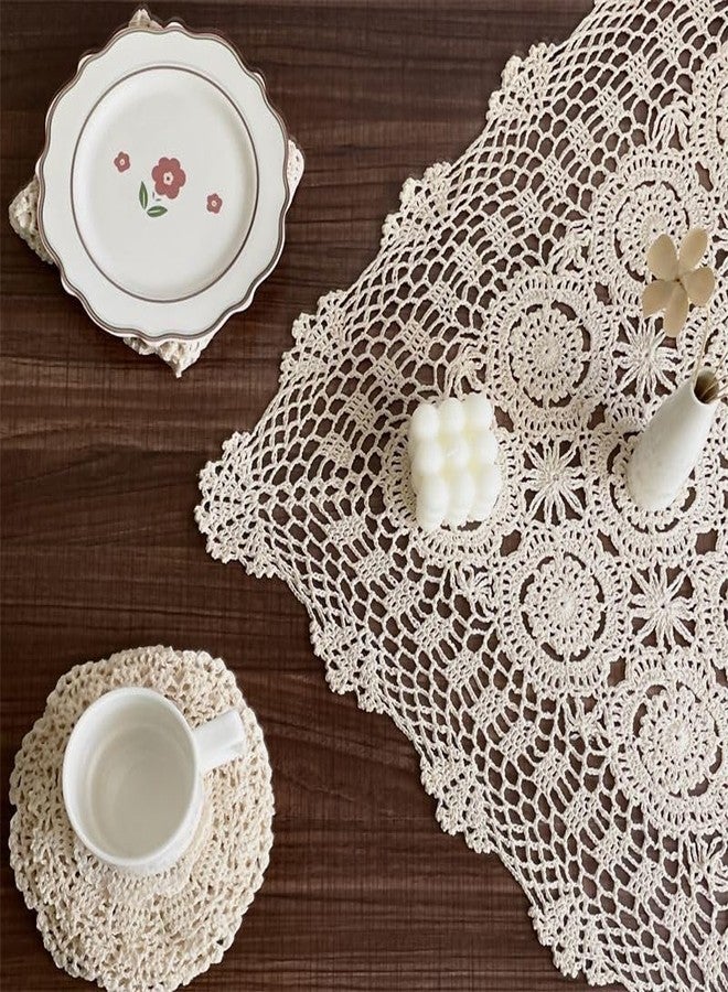 ABREEZE 1pc Handmade Crochet Tablecloth, 100% Cotton Lace for Dressing Table and Dining Table Beige 15.7 Inch X 35.4 Inch - Image 5