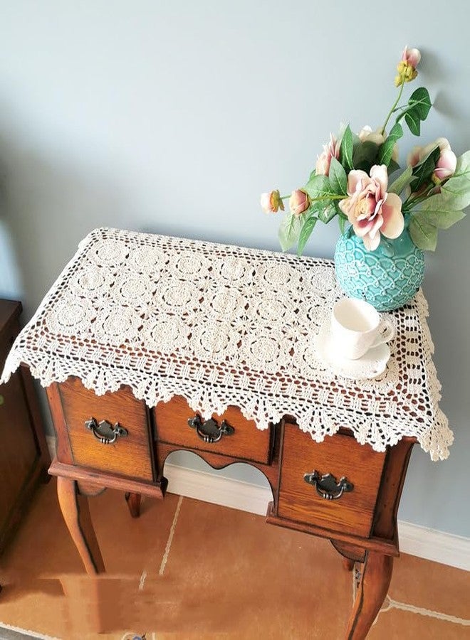 ABREEZE 1pc Handmade Crochet Tablecloth, 100% Cotton Lace for Dressing Table and Dining Table Beige 15.7 Inch X 35.4 Inch - Image 1