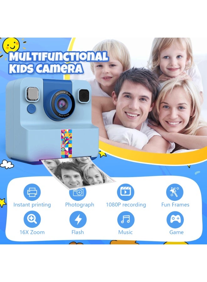 Instant Print Camera for Kids,Instant Camera for Girls Boys,Kids Camera Toys for Toddler 1080P HD Selfie Digital Camera with Print Paper & 32G Card,Birthday Gifts for Age 3-12 Years Old Blue - Image 3