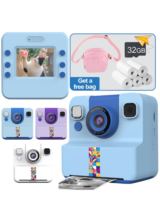 Instant Print Camera for Kids,Instant Camera for Girls Boys,Kids Camera Toys for Toddler 1080P HD Selfie Digital Camera with Print Paper & 32G Card,Birthday Gifts for Age 3-12 Years Old Blue - Image 1