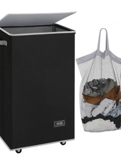 90L Rolling Laundry Basket - Large & Tall Laundry Basket with Wheels and Handle - Clothes Hamper with Bag Removable -Collapsible Laundry Hamper - Suitable for Apartment, Bedroom, Dorm(Black)
