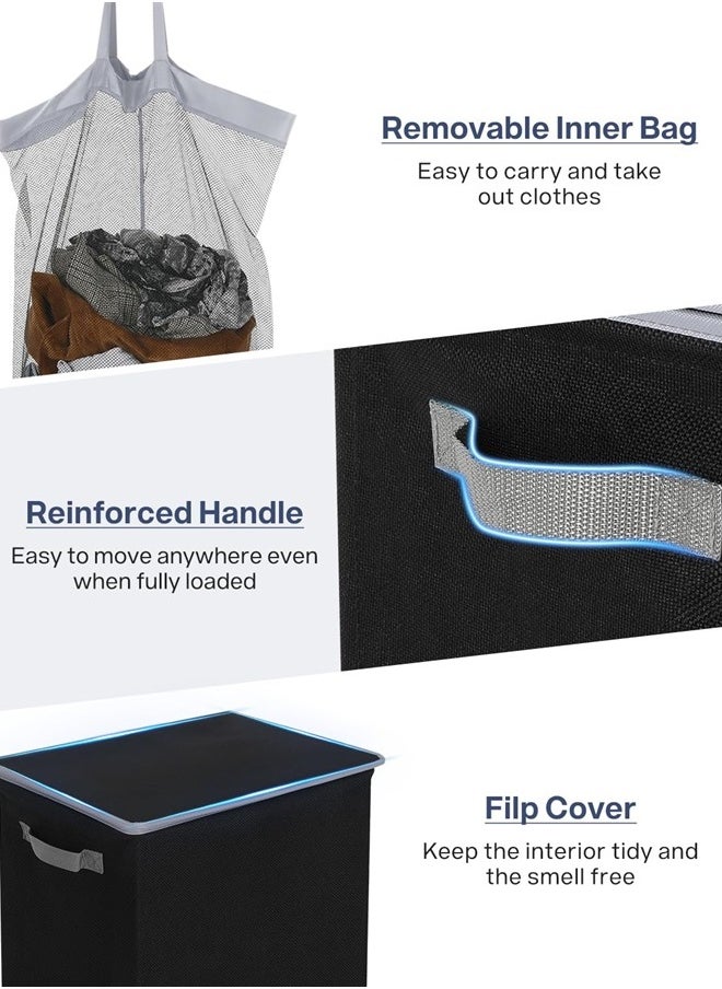 SOLEDI - 90L Rolling Laundry Basket - Large & Tall Laundry Basket with Wheels and Handle - Clothes Hamper with Bag Removable -Collapsible Laundry Hamper - Suitable for Apartment, Bedroom, Dorm(Black) - Image 1