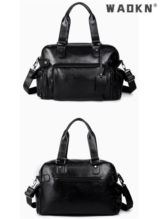 WAOKN - Leather Travel Bag Large Duffle Independent Big Fitness Bags Handbag Bag Luggage Shoulder Bag Brown Men Fashion Zipper Bag Carry On Travel Duffel Bags with Shoulder Strap Luggage Shoulder Bag Black - Image 1