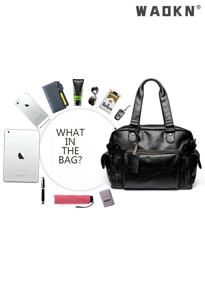 WAOKN - Leather Travel Bag Large Duffle Independent Big Fitness Bags Handbag Bag Luggage Shoulder Bag Brown Men Fashion Zipper Bag Carry On Travel Duffel Bags with Shoulder Strap Luggage Shoulder Bag Black - Image 1