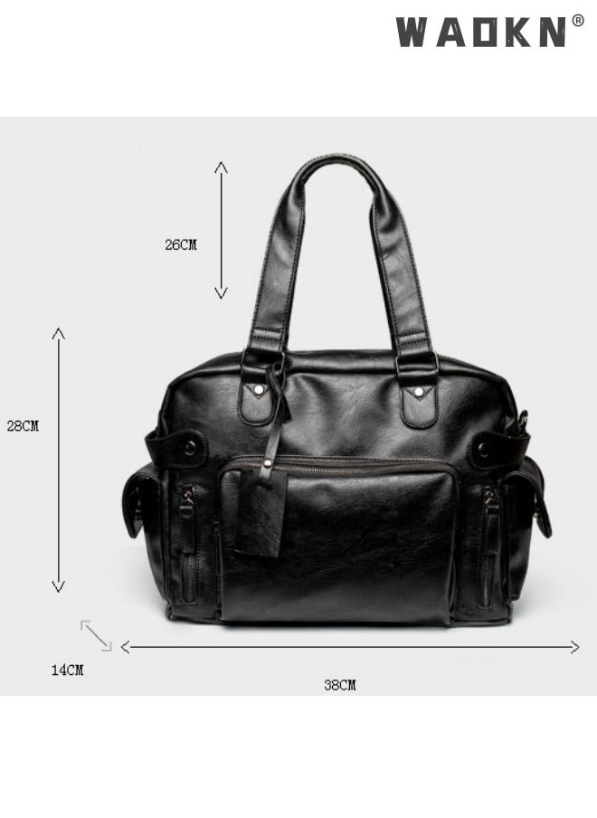 WAOKN - Leather Travel Bag Large Duffle Independent Big Fitness Bags Handbag Bag Luggage Shoulder Bag Brown Men Fashion Zipper Bag Carry On Travel Duffel Bags with Shoulder Strap Luggage Shoulder Bag Black - Image 1