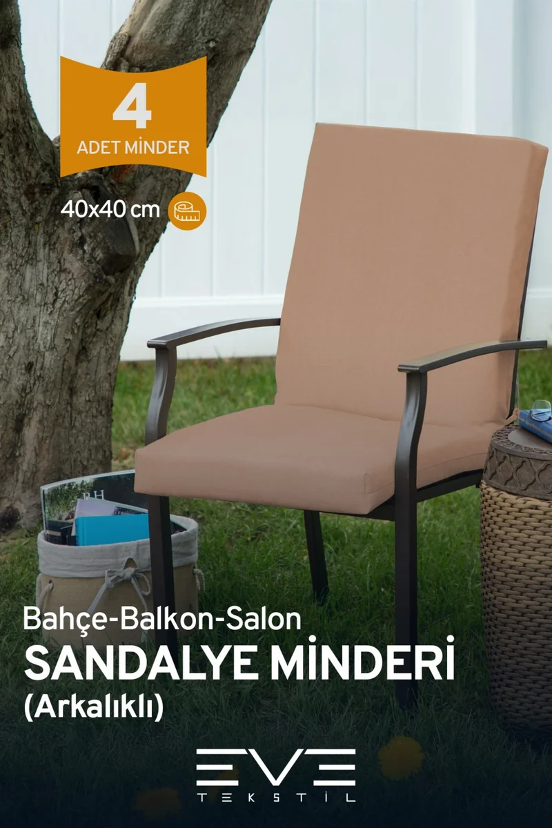 ايفي تكستل Garden - Living Room - Balcony Backrest Zippered Connectable Washable Chair Cushion 4 Pieces