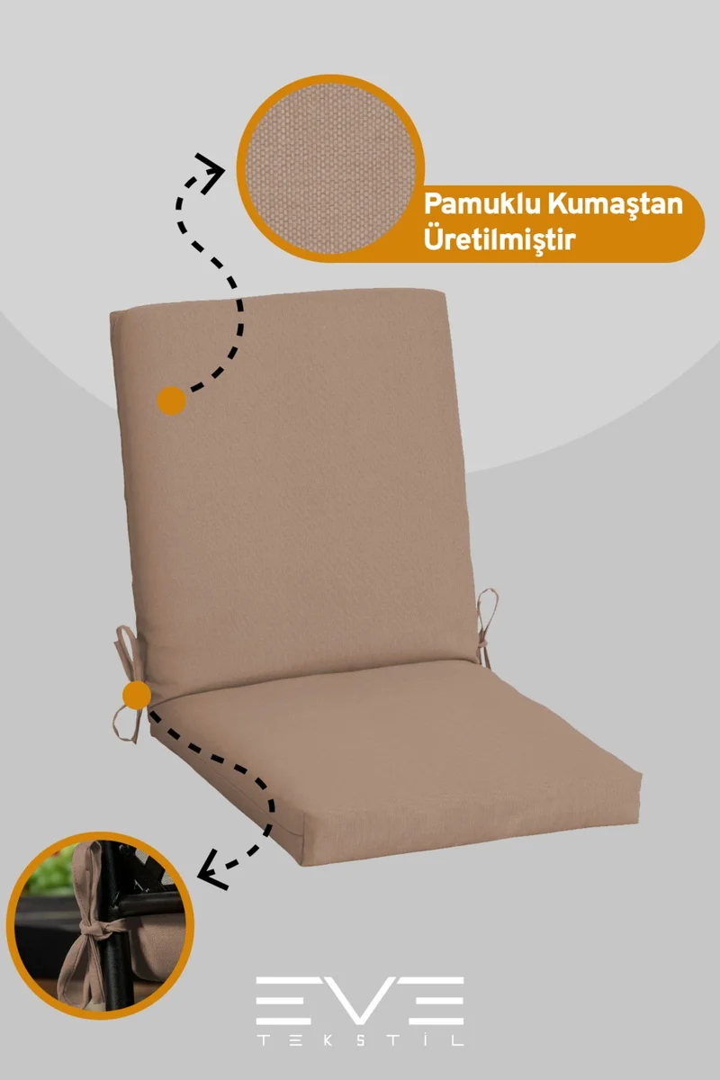 ايفي تكستل Garden - Living Room - Balcony Backrest Zippered Connectable Washable Chair Cushion 4 Pieces