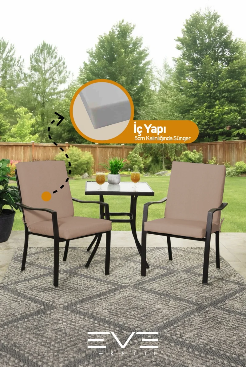 ايفي تكستل Garden - Living Room - Balcony Backrest Zippered Connectable Washable Chair Cushion 4 Pieces