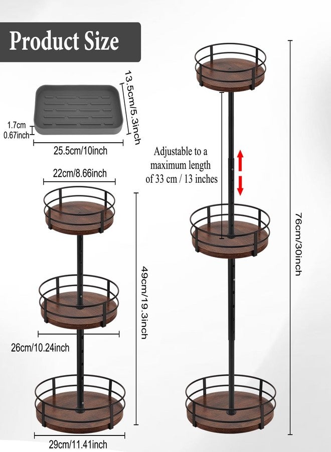 MLLNFUE 3-Tier Adjustable Lazy Susan Spice Rack Organizer, 360° Rotating Countertop Turntable with Wooden Shelves, Metal Frame & Silicone Drip Tray for Kitchen, Bathroom & Office - Image 2