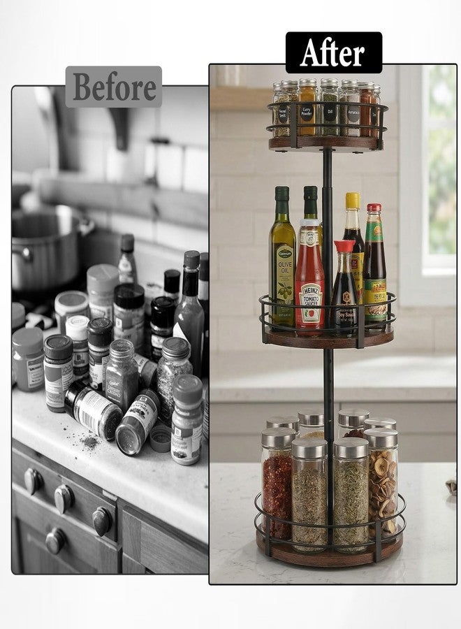 MLLNFUE 3-Tier Adjustable Lazy Susan Spice Rack Organizer, 360° Rotating Countertop Turntable with Wooden Shelves, Metal Frame & Silicone Drip Tray for Kitchen, Bathroom & Office - Image 5
