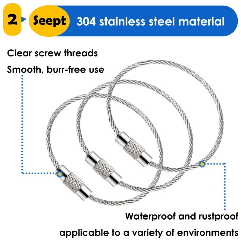 Seept 50 Pack Key chain 6 inch Keychain Rings 2mm Stainless Steel Large Key Ring for Key Tags,Keyrings, Luggage Tags,ID Tag Keepers,Car Keys Wire Keychain Cable Packed in Box - Image 3