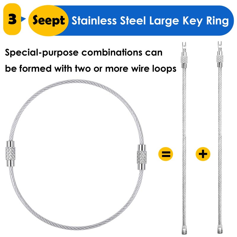 Seept 50 Pack Key chain 6 inch Keychain Rings 2mm Stainless Steel Large Key Ring for Key Tags,Keyrings, Luggage Tags,ID Tag Keepers,Car Keys Wire Keychain Cable Packed in Box - Image 4