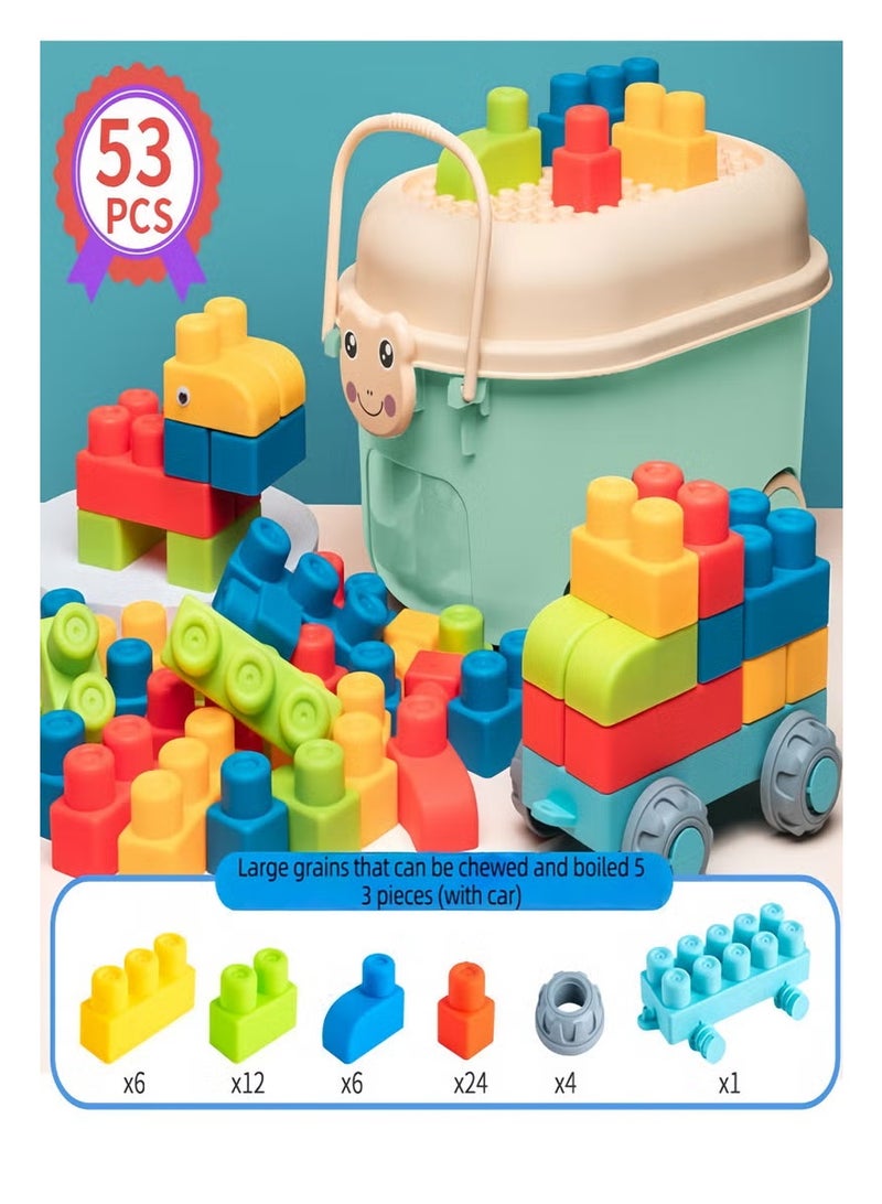 Kids building block set, 53 pieces educational toys for boys and girls with storage box, great gift for kids - Image 1