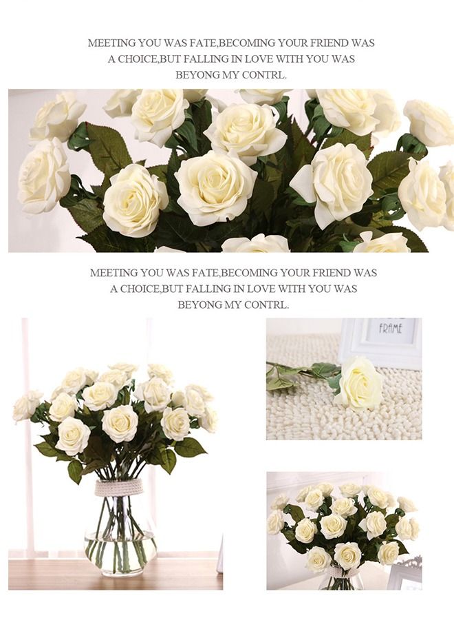 Generic 10 Pcs Real Touch Artificial Single Stem Roses 52 cm Cream White  - Image 2
