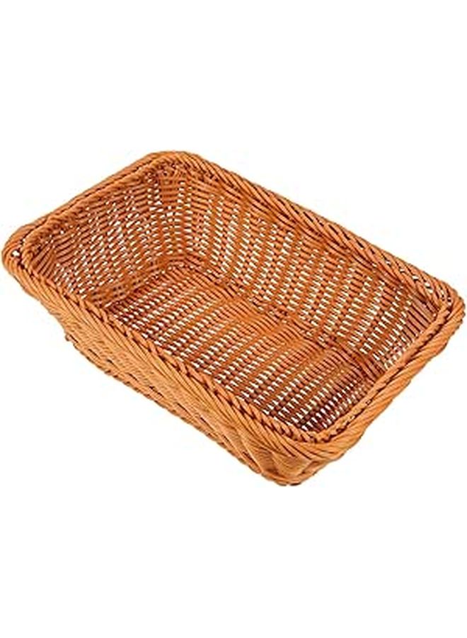 Woven Bread Basket Multifunctional Plastic Rattan Storage Kitchen 30x20x10cm Tea Color - Image 1
