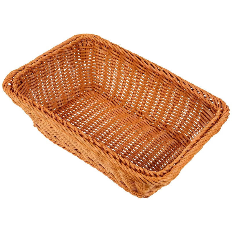 Woven Bread Basket Multifunctional Plastic Rattan Storage Kitchen 30x20x10cm Tea Color - Image 2