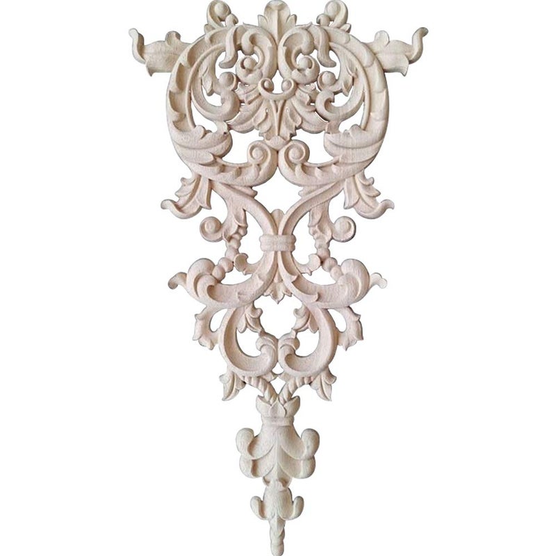 Kelendle Unpainted Carved Wooden Onlay Wood Applique Furniture Decals for Home, Wall, Door, Cabinet Decoration (11.42 x 6.30 x 0.47 inches)