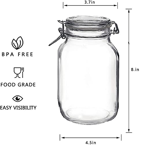 KITOOL 1 PCs 1.5 Liter Clear Glass Jars With Airtight Lids and Leak Proof Rubber Gasket,Wide Mouth Storage Containers, Mason Jars with Clear Lid and Bail & Trigger Hermetic Seal (square - 1) - Image 5