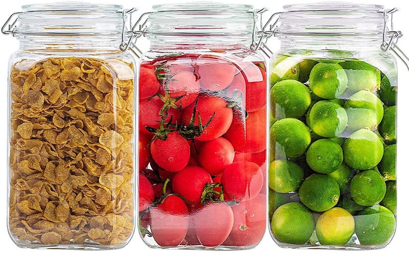 KITOOL 1 PCs 1.5 Liter Clear Glass Jars With Airtight Lids and Leak Proof Rubber Gasket,Wide Mouth Storage Containers, Mason Jars with Clear Lid and Bail & Trigger Hermetic Seal (square - 1) - Image 4