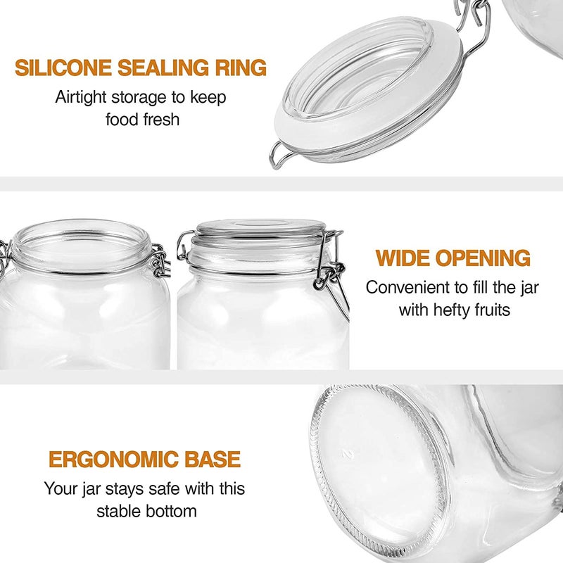 KITOOL 1 PCs 1.5 Liter Clear Glass Jars With Airtight Lids and Leak Proof Rubber Gasket,Wide Mouth Storage Containers, Mason Jars with Clear Lid and Bail & Trigger Hermetic Seal (square - 1) - Image 2
