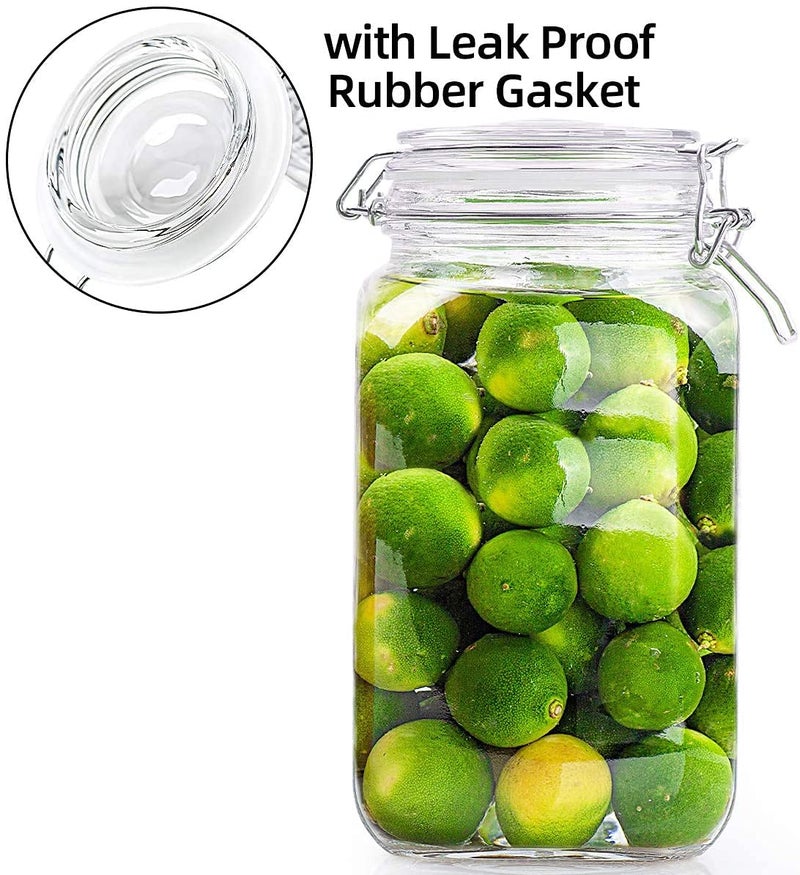 KITOOL 1 PCs 1.5 Liter Clear Glass Jars With Airtight Lids and Leak Proof Rubber Gasket,Wide Mouth Storage Containers, Mason Jars with Clear Lid and Bail & Trigger Hermetic Seal (square - 1) - Image 3